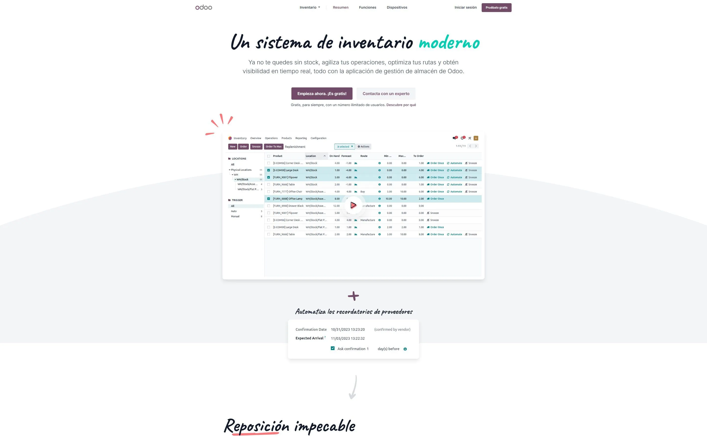 Almacén de gafas con sistema RFID integrado con Odoo Inventory