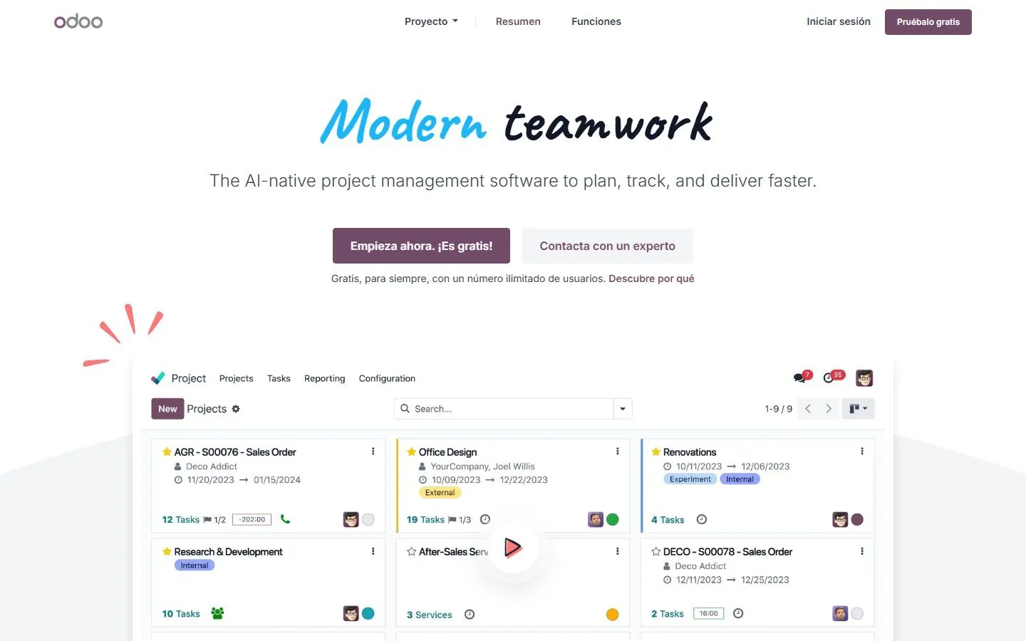 Captura Odoo 19 · Proyectos