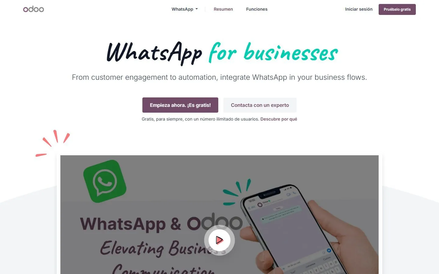 Interfaz real de Odoo 19 · Whatsapp